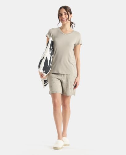 Image of Jockey RX12 Women Micro Modal Cotton Relaxed Fit Solid V Neck Half Sleeve T-Shirt