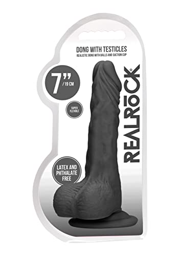 Shots Realrock Skin - 7'' / 17cm Dong With Testicles - Black