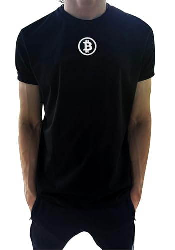 White BTC-Bitcoin Logo 3D Embroidered T-Shirt | Bitcoin BTC Blockchain Crypto Finance Investor