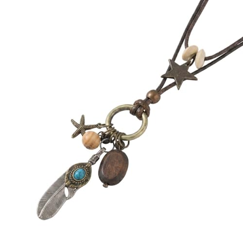 Yeqeyiq Boho Long Necklaces for Women, Vintage Stacking Leather Cord Necklace with...