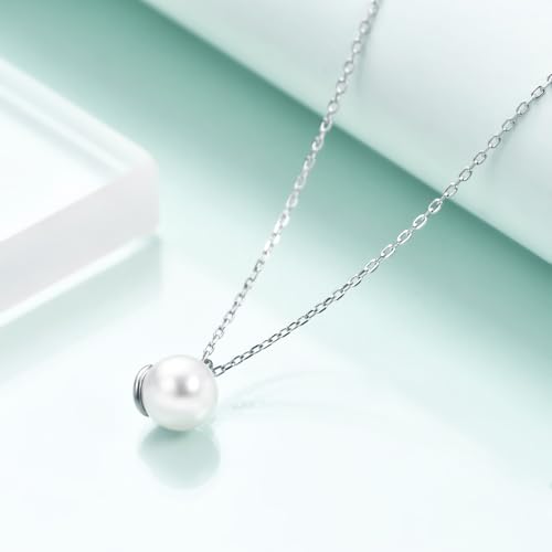 Rnivida 925 Sterling Silver Single Pearl Pendant Necklace,Dainty White Pearl Necklace for Women3