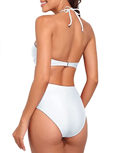 Hilor Bandeau Two Piece Bathing Suits for Women with Strap Retro High Waisted Swimsuits Sexy Push Up Bikini Swimwear3