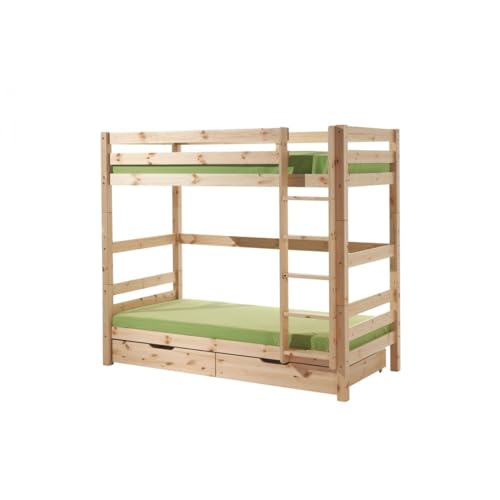 VIPACK PICOOLLA10 Etagen-Hochbett Pino, Maße 210 x 182 x 105 cm, Liegefläche 90 x 200 cm, Kiefer massiv Natur lackiert