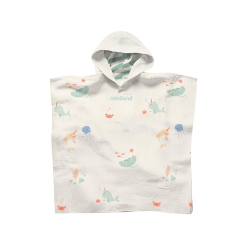 Miniland - Poncho Toalla con Capucha para Bebé, Poncho Muselina, Suave, Ligera y Transpirable