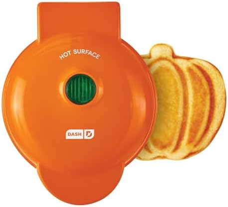 DASH DMWP001OR Mini Maker for Individual Waffles, Hash Browns, Keto Chaffles with Easy to Clean, Non-Stick Surfaces, 4 Inch, Orange Pumpkin