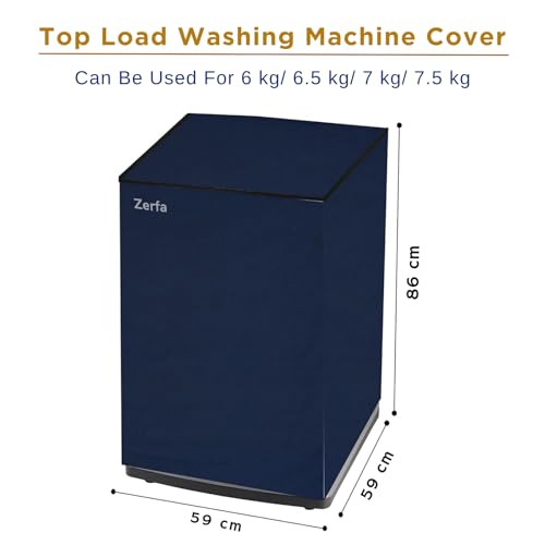 Image of Zerfa Waterproof, Dust-Proof, Sun-Proof Top Load Fully Automatic Washing Machine Cover Fit and Suitable for all Brand Universal Cover for - Blue (Dimension - 59 x 59 x 86 CM)