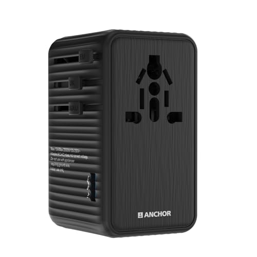 Image of Anchor by Panasonic 65W International Travel Adapter, Universal Travel Adapter All in One for EU, UK, US and AU with 1 USB and 3 Type C Ports, 65W Travel Accessories with GaN Fast Charging