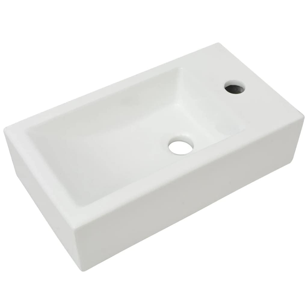 vidaXL Lavabo con agujero de grifo rectangular cerámica blanca 46x25.5x12cm lavabo