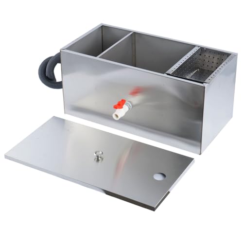 ybaymy Commercial Grease Trap Interceptor 54L Stainless Steel Grease Trap Under Sink Waste Fat Oil Water Separator Filter with Top Inlet for Restaurant Kitchen 45mm Inlet 50mm Outlet 60 x 30 x 30cm