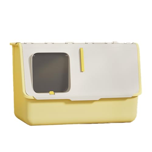 猫 トイレ 特大猫用トイレ オープン ネコトイレ 猫のトイレ 大型猫 多頭飼い 本体 簡単掃除 清潔 飛び散り防止 一体型猫用トイレ 特大 完全密閉 防臭 猫用排泄物トレイ 飛び散り防止 上部エントリー (白と黄色)