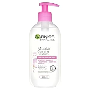 Garnier Micellar Gel Face Wash For Sensitive Skin 200ml, Gentle Face Cleanser & Makeup Remover, Recognised By The British Skin Foundation, Rinse-Off, Non-Drying & Fragrance Free Formula