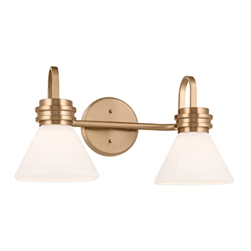 Image of Kichler Farum 2-Light Bathroom Vanity Light Fixture with Opal Glass Shades in Champagne Bronze, Modern Wall Mount Over Mirror for Powder Room (19.25 inch W x 9.5 inch H), 55154CPZ