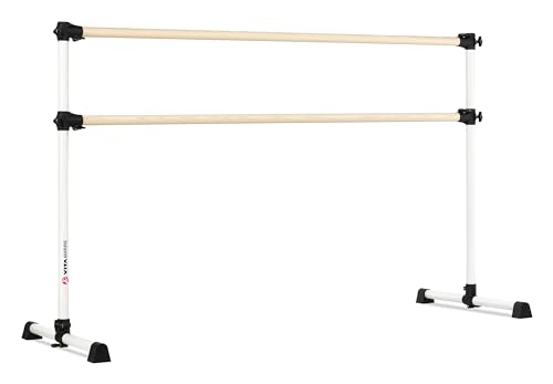 VITA Barre Portable Freestanding Double Ballet Barre, Prodigy, 7 Ft Bars, White | Adjustable Height, USA Made, Home or Gym Exercise Equipment for Kids & Adults | Dance, Fitness, Pilates