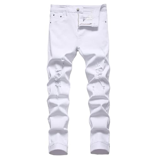 Jean slim fit stretch homme en denim blanc de qualité supérieure coupe ajustée