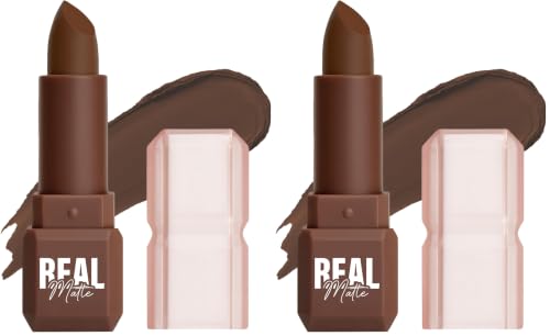 Image of Mila Beaute Real Matte Lipstick | Enriched With Rosehip Extract | Ultra Matte Finish & Long Lasting I Single Swipe, Lightweight & Comfortable - 5-ALMOND SYRUP (Pack of 2)