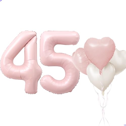 Pink 45 Balloon Number Pastel Pink 45th Birthday Party Decorations for Girls, 40inch Big Dusty Pink Balloon Foil Mylar 45 Birthday Balloon for 45th Birthday Anniversary Decorations (Number 45 Balloon)