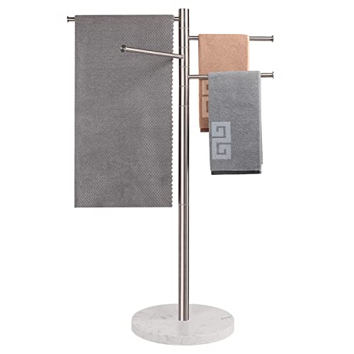 NearMoon 42 Inch Freestanding Swivel Towel Rack with Heavy Marble Base, Rustproof SUS 304 Stainless Steel Swing Out Towel Bar with 4 Arms, Towel Holder for Bathroom Bedroom (Brushed Nickel)