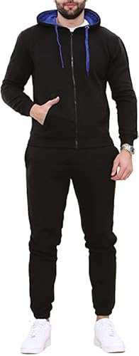 Ensemble de survêtement en polaire à capuche et pantalon pour homme - Toutes tailles (as8, alpha, taille unique, régulier, noir, bleu, S), bleu/noir, taille unique Cover