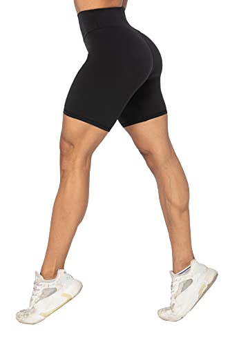Sunzel 8" Waist Biker Shorts For Women No Front Seam Soft Yoga Workout Gym Bike Shorts Tummy Control Squat Proof Black #TOP6