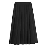 Girls Back to School Pleated Maxi Skirt Classic Elastic Waist A-Line Uniform Skirts for 11-18 Years