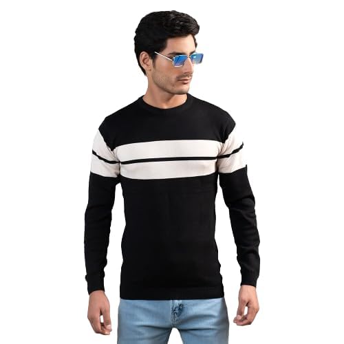 Men’s Cotton Sweater – Lightweight, Comfortable, Casual Pullover for All Seasons (Multicolour) (in, Alpha, XL, Regular, Dark Fawn & Black)-picture-49