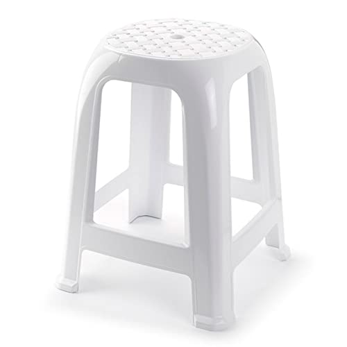 Acan Tradineur   Taburete de plástico Blanco con reposapiés, Asiento de 26 x 26 cm, banqueta Multiusos, Cocina, salón, baño, hogar, 46,2 x 36,5 x 37 cm, Modelo Aleatorio
