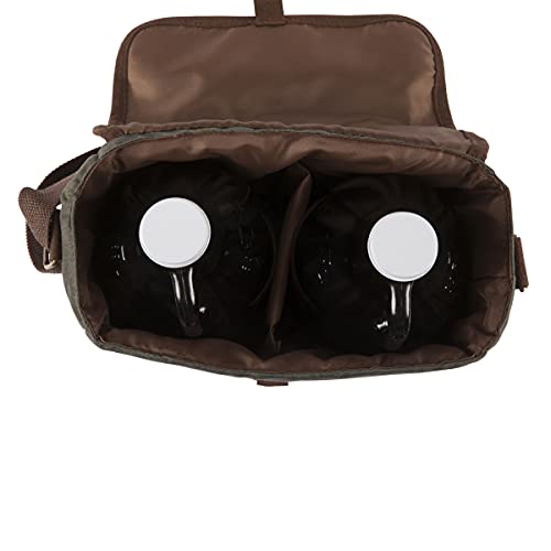 Legacy - A Picnic Time Brand Insulated Double Growler Tote With 64 Oz. Glass Growlers Beer Gifts For Men, Waxed Canvas Bag Water Bottle Carrier, (Khaki Green With Brown Accents) #TOP6