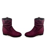 Womens Wedge Ankle Booties Fashion Suede Pull On Slouchly Short Boots Ladies Dressy Comfort Fall Winter Dress Booties Shoes for Women (Wine, 7.5) Botines para Mujer de Moda