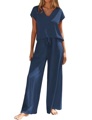 Andeip Womens Pajama Sets Short Sleeve Top and Long Pants Loungewear 2 Piece Lounge Set