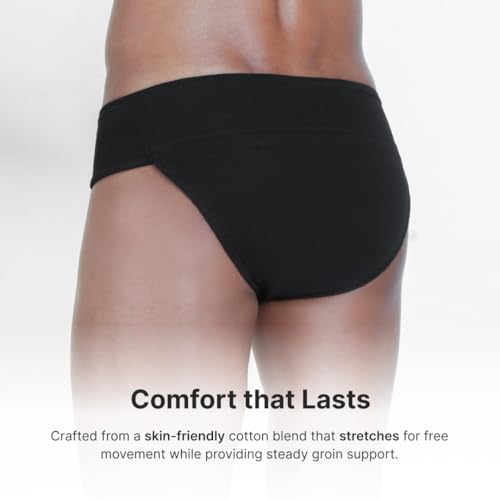 Image of CULT Gym Supporter for Men Sports Underwear for Men for Workout in Gym Stretchable Cotton, Quick Dry, Moisture Wicking Supporter for Cricket, Gym, Running Black