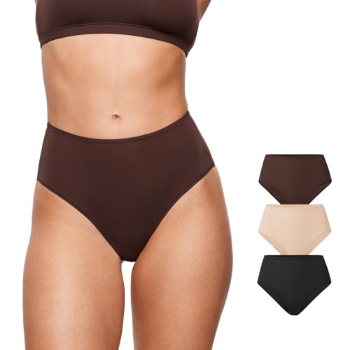 INLYRIC Women's Inbarely Soft Full Briefs - Mid Waist Underwear Breathable Stretch Tagless Ladies Panties 3 Pack