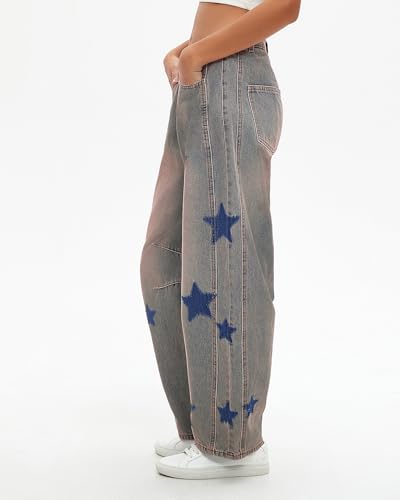 LifeShe Star Barrel Wide Leg Jeans Women Loose Printed Boyfriend Mid Rise Baggy Denim Pants2