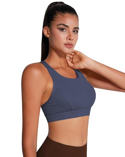 Image of QUEENIEKE BareFlow Women's Sports Bras with Phone Pocket Medium Impact Padded Racerback Workout Gym Crop Top Running Yoga Bra