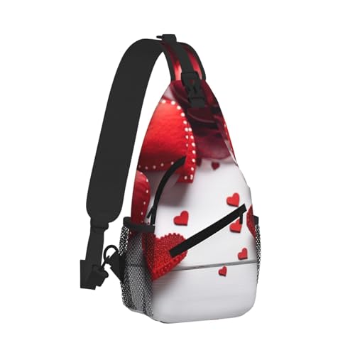 Handmade Red Hearts Printed Cross Chest Bag Diagonally Chest Messenger Bag2