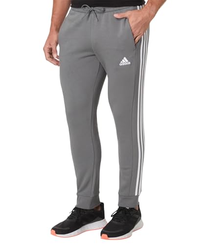 adidas Men's Essentials Fleece 3-Stripes Tapered Cuff Pants, Grey, Medium