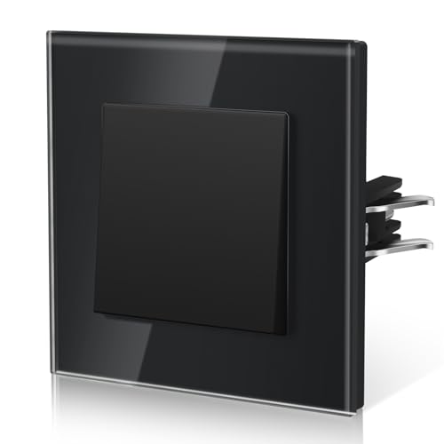 BSEED Interrupteur Mural, Interrupteur à Bascule Griffes, Verre Interrupteur Lampe De Chevet, 4 couleurs pour les choix, 1 Gang 1Way, 86mm, Noir