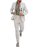 Costume Homme Mariage Blazer Affaire Cérémonie Smokimg Formel Couleur Unie Slim fit Veste et Pantalon Deux pièce,Beige,S