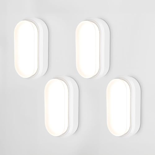 HOFTRONIC 4er Set - C-Series LED Kellerlampe Weiß - 18W 1830lm Wandleuchte Oval - IP54 LED Feuchtraumleuchte - 4000K Neutralweiß - Wandlampe Deckenlampe für Treppe Flur Keller WC Garage