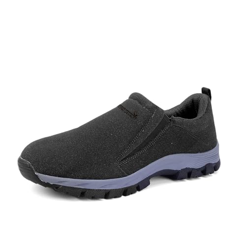 Walking Shoes Men Hands Free Slip in Loafers Leather Casual Comfortable Breathable Hiking Working All-Terrain Ankle Boots Trekking Anti-Slip