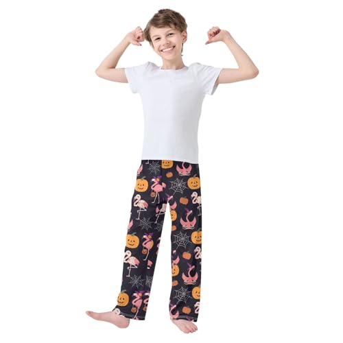 Halloween Flamingo Pumpkin Boys Long Pants Soft Trousers Elastic Waist Kids Lounge Bottoms with Pockets S-XL2