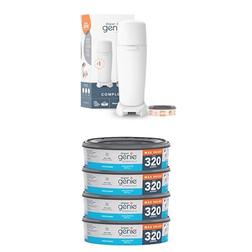 Bundle of Diaper Genie Complete Pail + Diaper Genie Essentials Round Refill Pack of 4