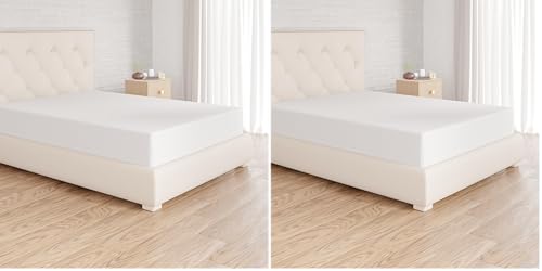 Amazon Basics Jersey Spannbettlaken, 100% Baumwolle, Spannbetttuch - Matratzenhöhe bis 30 cm, 120 x 200 cm, Weiß (Packung mit 2) – Ansicht 1