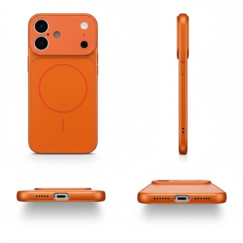 Image of for iPhone 16 |Convert to 17 pro /17 Pro Max Style Premium Back Glass Converter Cover Magnetic Case for iPhone 16 (Orange)