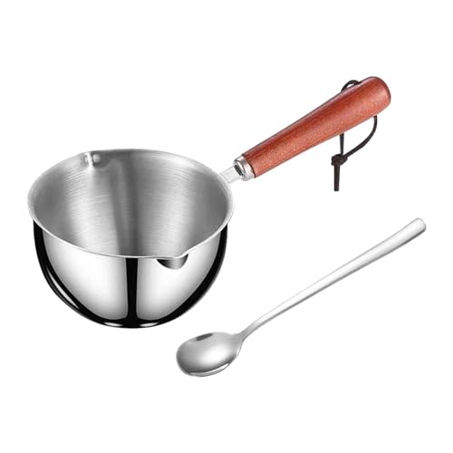 Cazo de Acero Inoxidable Con Mango de Madera, Olla de Leche de 300 ml, Crisol de Calor Uniforme, Sartén de Aceite Caliente, Caldera Líquida Multiusos Con Pala