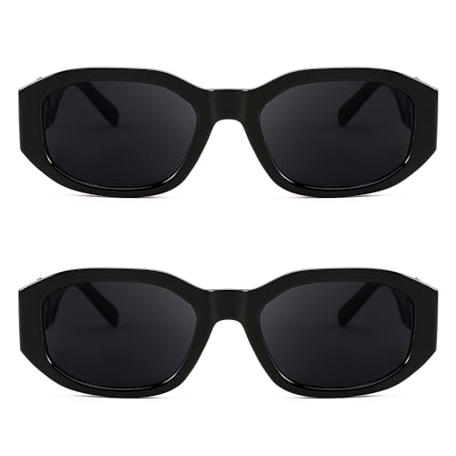 Image of FEISEDY Retro Trendy Rectangle Sunglasses Women Men Narrow Shades B2322 | |Vintage Shades |UV400 Protection |Blocks Glare |Women & Men |Comes With A Storage Case