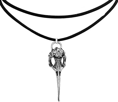 KAGSTRRMTA Gothic moon Raven skull Choker amulet punk Goth bird head skeleton necklace Halloween Costume necklace gift for women girls 2 layer Black suede chain jewelry