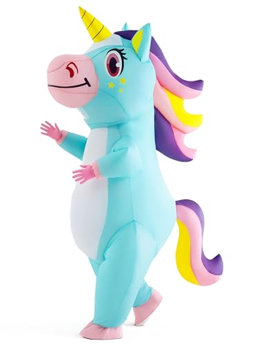 Spooktacular Creations Aufblasbares Einhorn Kostüm Ganzkörper, Einhorn Air Blow-up Kostüm für Halloween Party Cosplay Fasching Karneval - Erwachsenengröße (Einheitsgröße, Blau)