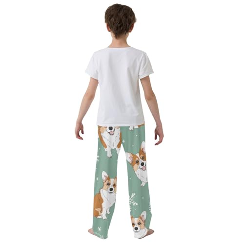 Corgi Snowflake Boys Long Pants Soft Trousers Elastic Waist Kids Lounge Bottoms with Pockets S-XL3