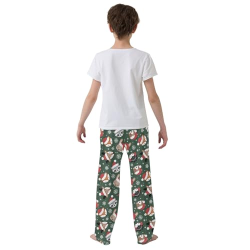 Christmas Raccoon Fox Boys Long Pants Soft Trousers Elastic Waist Kids Lounge Bottoms with Pockets S-XL3