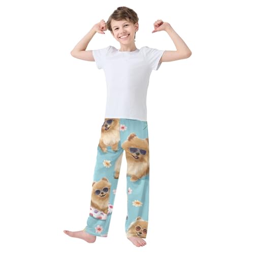 Pomeranian Daisy Flower Boys Long Pants Soft Trousers Elastic Waist Kids Lounge Bottoms with Pockets S-XL3